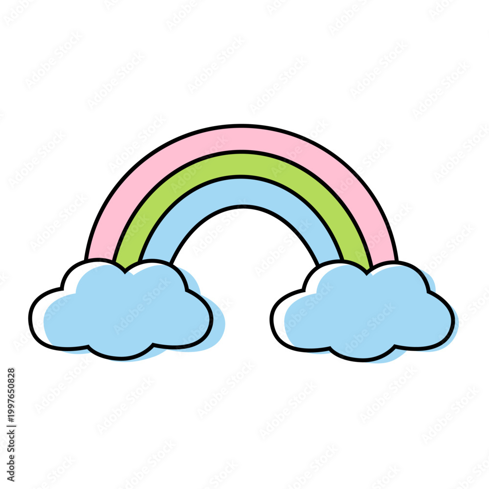 Fototapeta premium Cute Colorful rainbow icon in minimalist line art style isolated on white background. Colorful illustration with offset color fill for kids nursery, spring weather concept, stickers, baby shower cards
