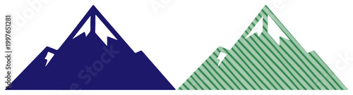 Distinct mountain peaks represented by solid blue and striped green icons on a white background.