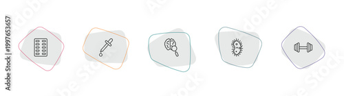 health and medical outline icon set. linear vector for ui, web and mobile. thin line medical strip, pipette, neurology icons.