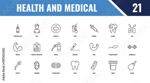 health and medical outline icon set. linear vector for ui, web and mobile. thin line boy, bio, arm icons.