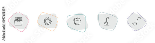 kitchen outline icon set. linear vector for ui, web and mobile. thin line dishwasher, cookie cutter, saucepan icons.