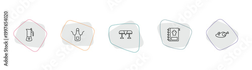 kitchen outline icon set. linear vector for ui, web and mobile. thin line coffee maker, apron, tablecloth icons.
