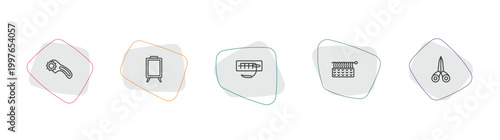 sew outline icon set. linear vector for ui, web and mobile. thin line rotary, drawing board, suture icons.