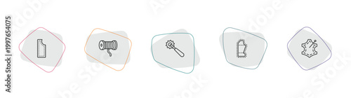 sew outline icon set. linear vector for ui, web and mobile. thin line material, cotton reel, overstitch icons.