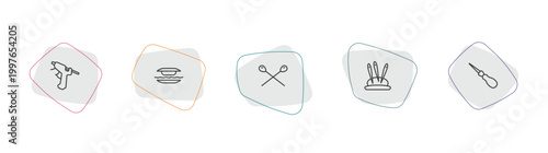 sew outline icon set. linear vector for ui, web and mobile. thin line hot glue, grommet, knitting neddles icons.