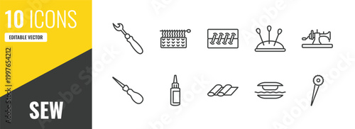 Bild auf Leinwand sew outline icon set