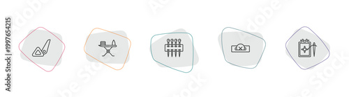 sew outline icon set. linear vector for ui, web and mobile. thin line sewing marker, ironing board, of pins icons.