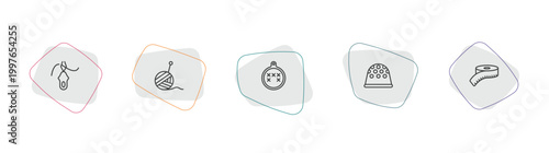 sew outline icon set. linear vector for ui, web and mobile. thin line threading, wool ball, arras icons.