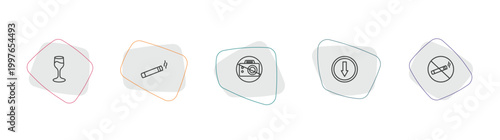 hotel and restaurant outline icon set. linear vector for ui, web and mobile. thin line wine glass, smoking, no pictures icons.