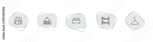 hotel and restaurant outline icon set. linear vector for ui, web and mobile. thin line suits, hotel, double bed icons.
