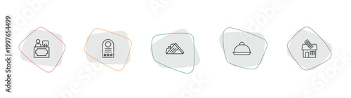 hotel and restaurant outline icon set. linear vector for ui, web and mobile. thin line reception, door hanger, sandwich icons.