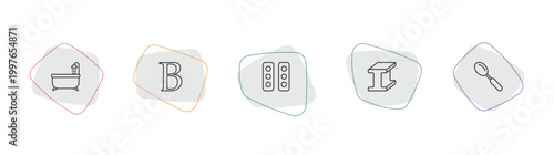 tools and utensils outline icon set. linear vector for ui, web and mobile. thin line bath tub, bold, semaphore lights icons.