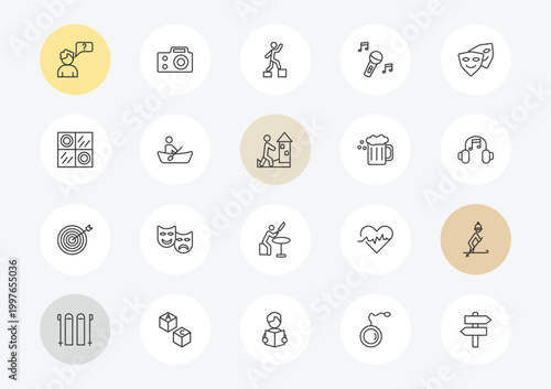 outdoor activities outline icon set. linear vector for ui, web and mobile. thin line questioning, checkers, dartboard icons.