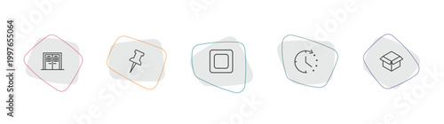 tools and utensils outline icon set. linear vector for ui, web and mobile. thin line doors, tack save button, basic square icons.