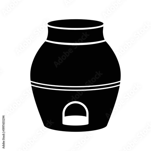 Simple black and white illustration of a ceramic jar with a small opening at the bottom.