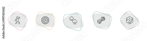 arcade outline icon set. linear vector for ui, web and mobile. thin line dance, roulette, poker icons.