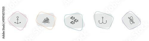 nautical outline icon set. linear vector for ui, web and mobile. thin line sailor, yatch, fishes icons.