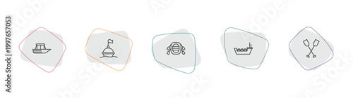 nautical outline icon set. linear vector for ui, web and mobile. thin line yacht facing right, buoy, rubber raft icons.