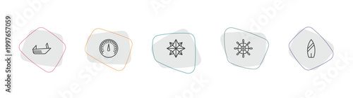 nautical outline icon set. linear vector for ui, web and mobile. thin line roofless speed boat, barometer, wind rose icons.