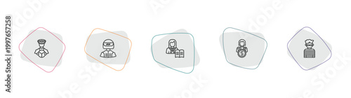 professions outline icon set. linear vector for ui, web and mobile. thin line driver, racer, teacher icons.
