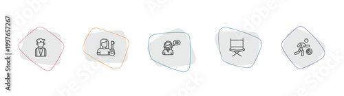 professions outline icon set. linear vector for ui, web and mobile. thin line butler, guitar player, telemarketer icons.