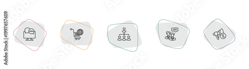 social media marketing outline icon set. linear vector for ui, web and mobile. thin line mass media, ecommerce, path icons.