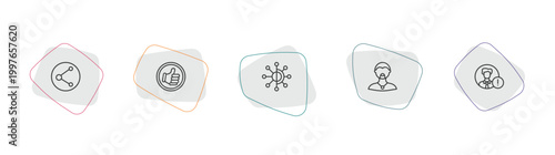 social media marketing outline icon set. linear vector for ui, web and mobile. thin line photo share, quit a social like, timeline icons.