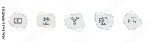social media marketing outline icon set. linear vector for ui, web and mobile. thin line video player, mexican man, transgender icons.