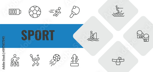 sport outline icon set. linear vector for ui, web and mobile. thin line batter, football ball, sprint icons.