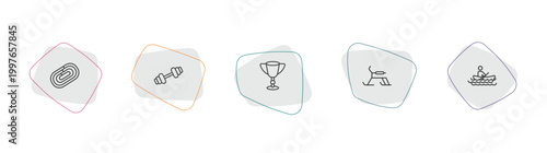 sports outline icon set. linear vector for ui, web and mobile. thin line running track, gym weight, football cup icons.