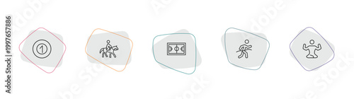 sports outline icon set. linear vector for ui, web and mobile. thin line pool ball, horseback, football pitch icons.