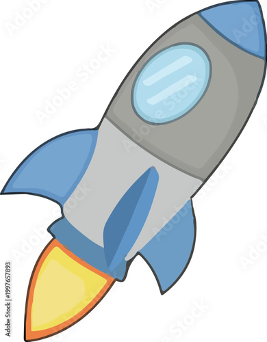 Rocket Vector Illustration, Space Launch Icon, Cartoon Spaceship Clipart, Startup Growth Concept, Isolated on White Background