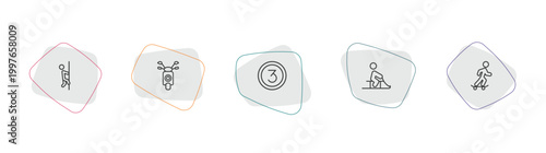 sports outline icon set. linear vector for ui, web and mobile. thin line climber, motor sports, third icons.