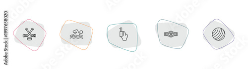 sports outline icon set. linear vector for ui, web and mobile. thin line ice hockey, swimming, starting gun icons.