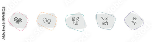 sports outline icon set. linear vector for ui, web and mobile. thin line balls, boxing glove, brazilian icons.