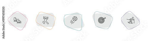 sports outline icon set. linear vector for ui, web and mobile. thin line ice skates, dancing motion, soccer icons.