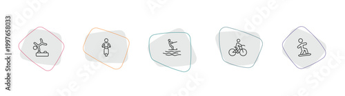 sport outline icon set. linear vector for ui, web and mobile. thin line gymnastics, motorbike riding, jet surfing icons.