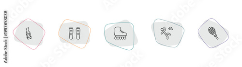 sports outline icon set. linear vector for ui, web and mobile. thin line drift car, shin guards, roller skate icons.