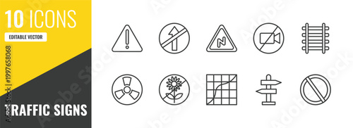 traffic signs outline icon set. 10 linear vector for ui, web and mobile. thin line danger, no straight, right reverse bend icons.