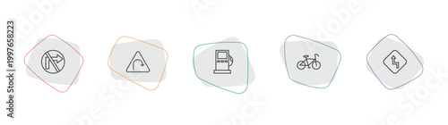 traffic signs outline icon set. linear vector for ui, web and mobile. thin line no turn right, left hair pin, gas station icons.