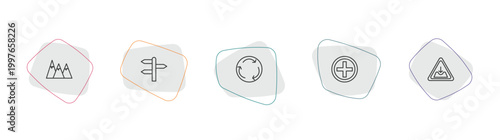 traffic signs outline icon set. linear vector for ui, web and mobile. thin line hill, crossroad, roundabout icons.