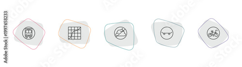 traffic signs outline icon set. linear vector for ui, web and mobile. thin line bus stop, curves, no pooping icons.