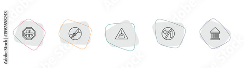 traffic signs outline icon set. linear vector for ui, web and mobile. thin line motorway, no weapons, pothole icons.