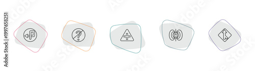 traffic signs outline icon set. linear vector for ui, web and mobile. thin line degree curve road, no doubt, intersection icons.