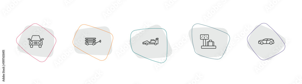 Fototapeta premium transportation outline icon set. linear vector for ui, web and mobile. thin line auto, wagon, formula 1 icons.