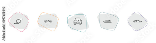 transportation outline icon set. linear vector for ui, web and mobile. thin line recirculation, cabriolet, car icons.