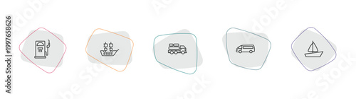 transport outline icon set. linear vector for ui, web and mobile. thin line fuel dispenser, galleon, cargo truck icons.
