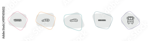 transport outline icon set. linear vector for ui, web and mobile. thin line modern bus, minivan, electro car icons.