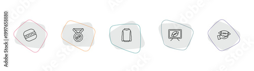 american football outline icon set. linear vector for ui, web and mobile. thin line hot dog, football medal, hoodie icons.