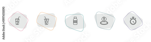 american football outline icon set. linear vector for ui, web and mobile. thin line soda glass with a straw, soda, bottle of water icons.